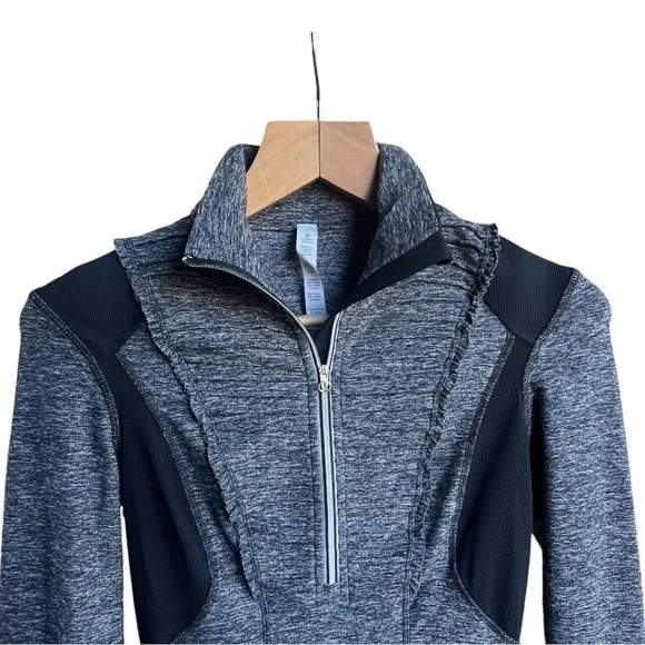 Lululemon Run Your Heart Out Half Zip Pullover Ruffle Detail Jacket Grey, Size 4 - Picture 3 of 10